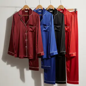 Couple Premium Silk Satin Pajama Set | 4 Piece Long Sleeve Night Suit with Full-Length Pants | Free Size
