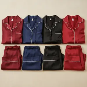Couple Premium Silk Satin Pajama Set | 4 Piece Long Sleeve Night Suit with Full-Length Pants | Free Size