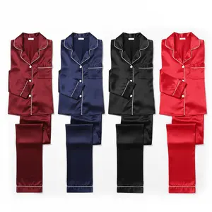 Couple Premium Silk Satin Pajama Set | 4 Piece Long Sleeve Night Suit with Full-Length Pants | Free Size