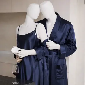 Couple Premium Silk Satin Gown Set | 3 Piece Matching Robe Nightwear for Men & Women | Free Size