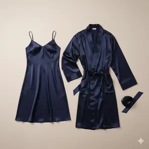 Couple Premium Silk Satin Gown Set | 3 Piece Matching Robe Nightwear for Men & Women | Free Size