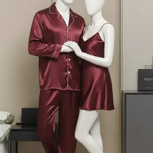Couple Premium Silk Satin Nightwear Set | 3 Piece Matching Pajama & Nighty Sleepwear for Men & Women | Free Size
