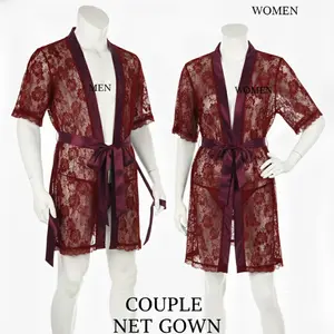 Couple Matching Net Robe Gown Set | 2 Piece Premium Nightwear for Men & Women | Free Size
