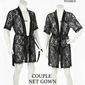 Couple Matching Net Robe Gown Set | 2 Piece Premium Nightwear for Men & Women | Free Size
