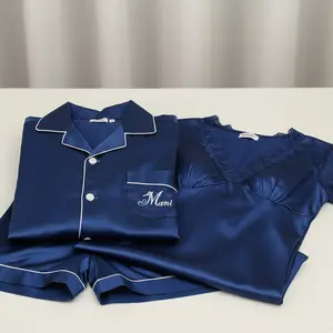 Couple Premium Silk Satin Night Suit Set | 3 Piece Matching Nightdress & Pajama Shorts Sleepwear for Men & Women | Free Size