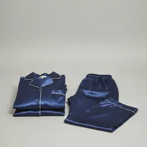 Couple Premium Silk Satin Pajama Set | 4 Piece Matching Short Sleeve Top & Long Pants Sleepwear for Men & Women | Free Size