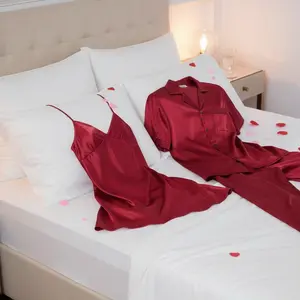 Couple Premium Silk Satin Sleepwear Set | 3 Piece Matching Nightdress & Pajama Suit for Men & Women | Free Size