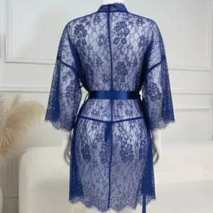 3 Pcs Women's Net Gown Set with Lace Robe, Bra & Panty | Soft Sheer Lingerie Nightwear | Free Size (Fits Up to 38" Chest)