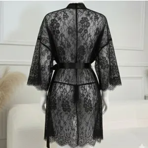 3 Pcs Women's Net Gown Set with Lace Robe, Bra & Panty | Soft Sheer Lingerie Nightwear | Free Size (Fits Up to 38" Chest)