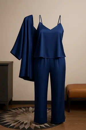 3-Piece Premium Satin Sleepwear Set for Women with Camisole, Pants & Robe | Free Size (Fits Bra Sizes 28–38)