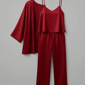 3-Piece Premium Satin Sleepwear Set for Women with Camisole, Pants & Robe | Free Size (Fits Bra Sizes 28–38)
