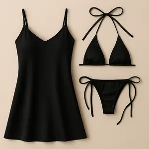 3-Piece Satin Lingerie Set for Women with Slip Dress & Bikini | Free Size (Fits Up to 38" Chest & 42" Waist)