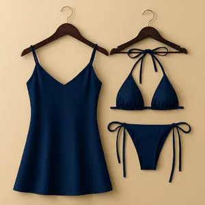 3-Piece Satin Lingerie Set for Women with Slip Dress & Bikini | Free Size (Fits Up to 38" Chest & 42" Waist)