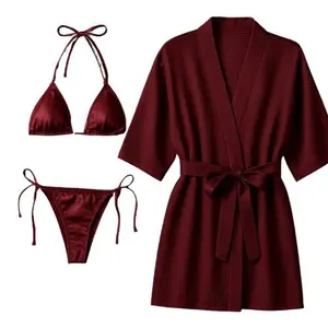 3-Piece Swimwear & Lounge Set for Women with Monokini, Bikini & Sheer Robe | Free Size (Fits Up to 38" Chest & 42" Waist)