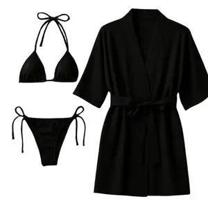 3-Piece Swimwear & Lounge Set for Women with Monokini, Bikini & Sheer Robe | Free Size (Fits Up to 38" Chest & 42" Waist)