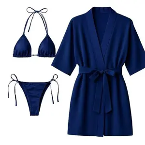 3-Piece Swimwear & Lounge Set for Women with Monokini, Bikini & Sheer Robe | Free Size (Fits Up to 38" Chest & 42" Waist)
