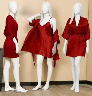 2-Piece Premium Satin Sleepwear Set for Women with Robe & Spaghetti Strap Nightdress | Free Size (Fits Up to 38" Chest & 42" Waist)