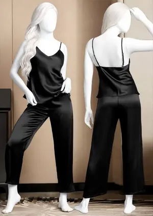2-Piece Satin Sleepwear Set for Women with Spaghetti Top & Loose Trousers | Free Size (Fits Up to 38" Chest & 42" Waist)
