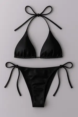 Women's Halter Neck Triangle Bikini Set with Adjustable Side-Tie Bottom | Free Size (Fits Up to 38" Chest & 42" Waist)