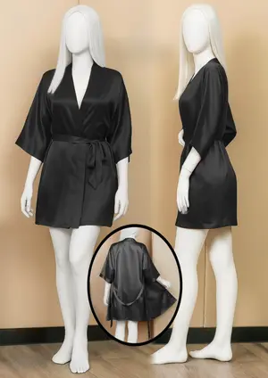 Women's Satin Gown/Robe – Short Length with Waist Tie | Free Size