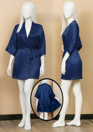 Women's Satin Gown/Robe – Short Length with Waist Tie | Free Size