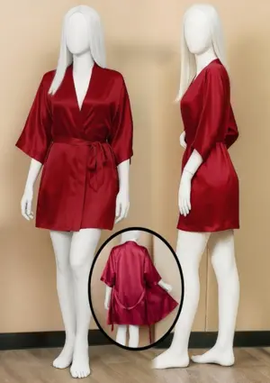 Women's Satin Gown/Robe – Short Length with Waist Tie | Free Size
