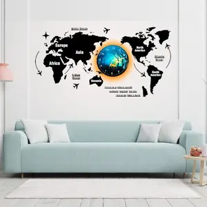 3D Wooden World Map Wall Clock with Aesthetic Dial – Premium 40-Inch Lasani Wood Home Decor Clock