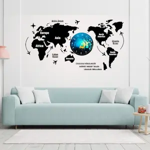 3D Wooden World Map Wall Clock with Aesthetic Dial – Premium 40-Inch Lasani Wood Home Decor Clock