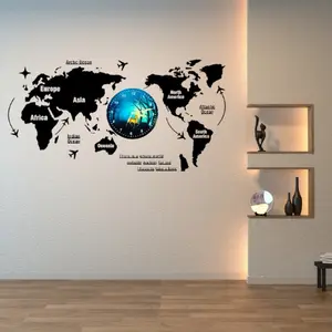 3D Wooden World Map Wall Clock with Aesthetic Dial – Premium 40-Inch Lasani Wood Home Decor Clock