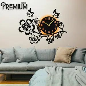 3D Wooden Flower Wall Clock – Decorative Floral Wall Clock for Home Décor