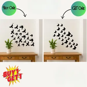 Buy 1 Get 1 Free 3D Wooden Sparrow & Butterfly Wall Decoration Set – 60 Pieces