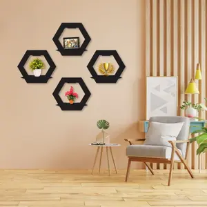 3-Piece 3D Wooden Hexagon Wall Shelf – Floating Wall Decor for Home & Kids Room