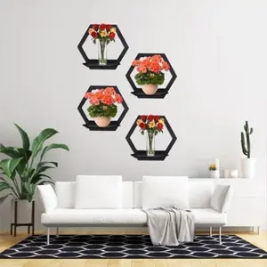 3-Piece 3D Wooden Hexagon Wall Shelf – Floating Wall Decor for Home & Kids Room