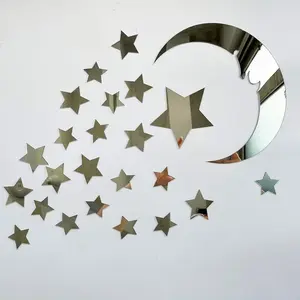 15 Stars & 1 Moon Silver Acrylic Wall Stickers – Kids’ Room & Bedroom Decor