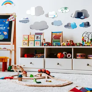 8-Piece Silver Mirror Acrylic Cloud Wall Stickers – Kids’ Room & Bedroom Decor