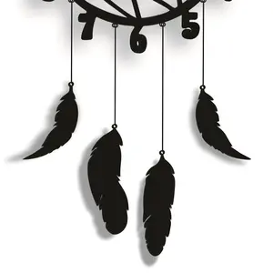 Wooden Feather Wall Hanging Clock – 3D Dream Catcher Style Wall Decor