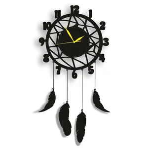 Wooden Feather Wall Hanging Clock – 3D Dream Catcher Style Wall Decor