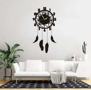 Wooden Feather Wall Hanging Clock – 3D Dream Catcher Style Wall Decor