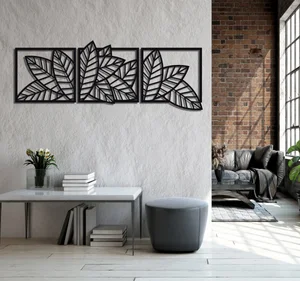 3-Piece 3D Wooden Long Leaf Wall Panels – Decorative Wall Art for Home & Office