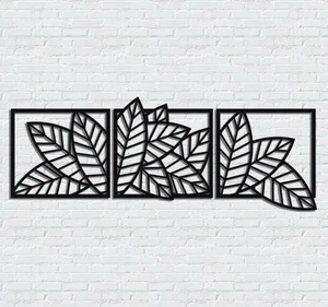 3-Piece 3D Wooden Long Leaf Wall Panels – Decorative Wall Art for Home & Office