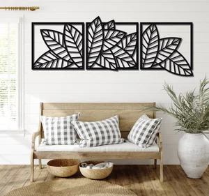 3-Piece 3D Wooden Long Leaf Wall Panels – Decorative Wall Art for Home & Office