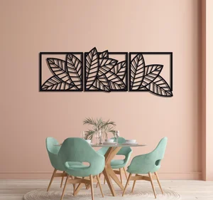 3-Piece 3D Wooden Long Leaf Wall Panels – Decorative Wall Art for Home & Office