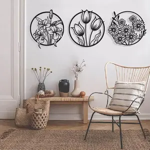 3-Piece 3D Floral Abstract Wooden Wall Art – Nature-Inspired Home Décor Panels