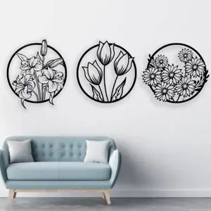 3-Piece 3D Floral Abstract Wooden Wall Art – Nature-Inspired Home Décor Panels