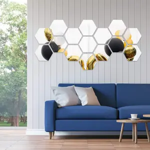 3D Acrylic Hexagon Mirror Wall Decor – Pack of 12 Geometric DIY Wall Art