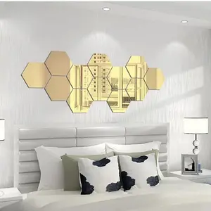 3D Acrylic Hexagon Mirror Wall Decor – Pack of 12 Geometric DIY Wall Art