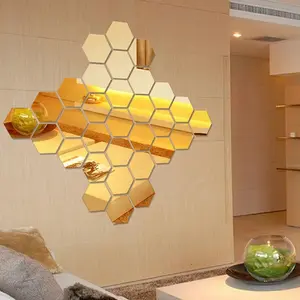 3D Acrylic Hexagon Mirror Wall Decor – Pack of 12 Geometric DIY Wall Art