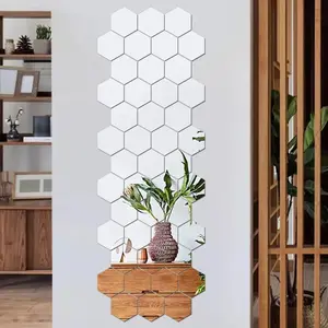 3D Acrylic Hexagon Mirror Wall Decor – Pack of 12 Geometric DIY Wall Art