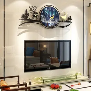 Deer Forest 3D Wooden Wall Clock with Light 25 Inch – Blue Jungle Design