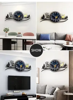 Deer Forest 3D Wooden Wall Clock with Light 25 Inch – Blue Jungle Design